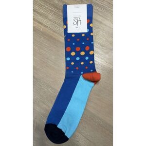 New Happy Socks Blue Orange Polka Dot Combed Cotton Crew Socks Size 8–12